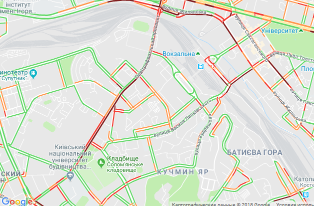 Киев парализовали пробки: опубликована карта "красных" улиц