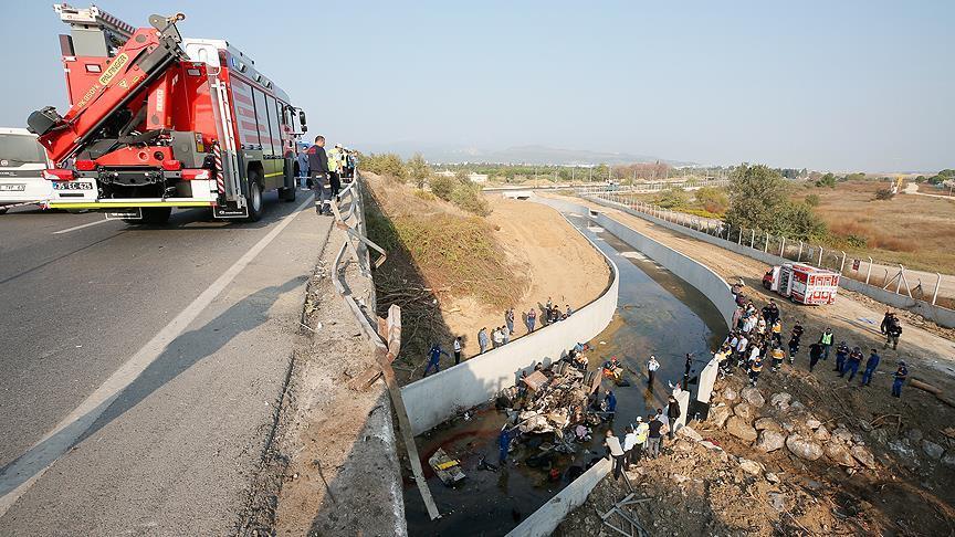 В западной провинции Турции Измире перевернулся и упал в реку грузовик