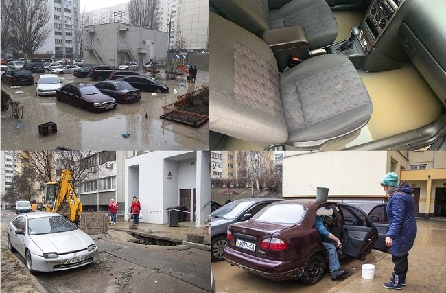 В Киеве затопило жилой массив: автомобили плавали в грязи (фото и видео)