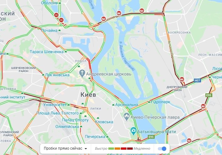 Пробки в Киеве 22 мая, фото: Пробки в Киеве 21 мая, фото: скриншот Google Maps