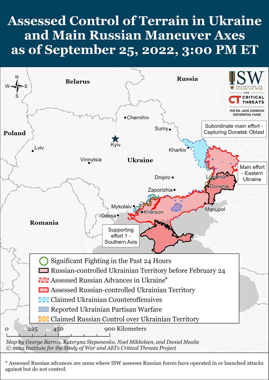 Карта боевых действий на Украине 26 сентября.
