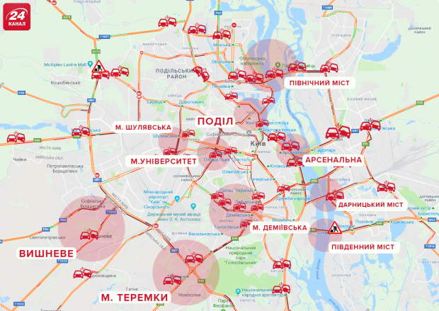 Затори Київ карта